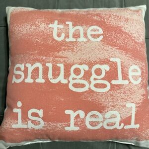 Coral Throw Pillow with White Text